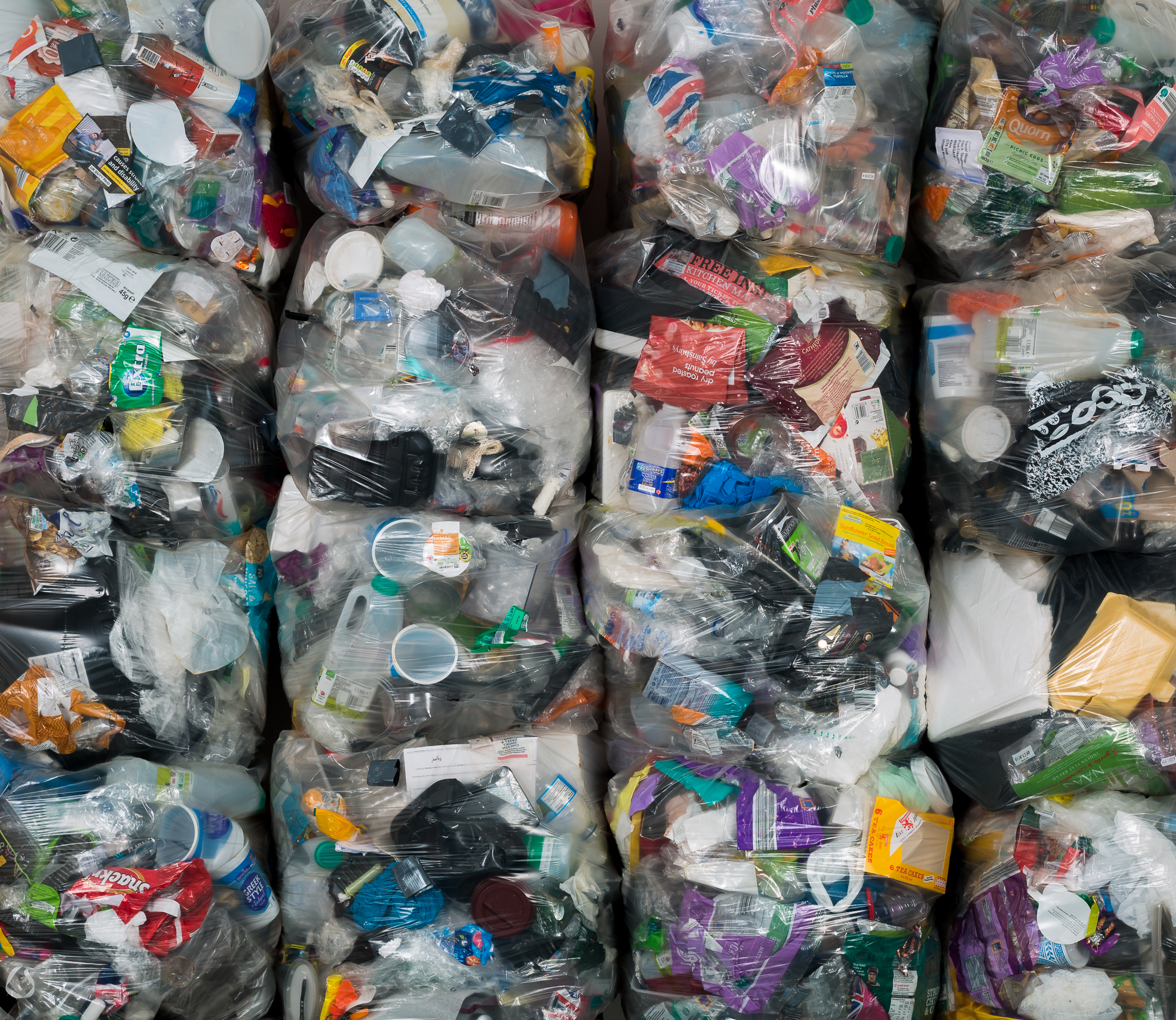 Plastic waste in rubbish bags