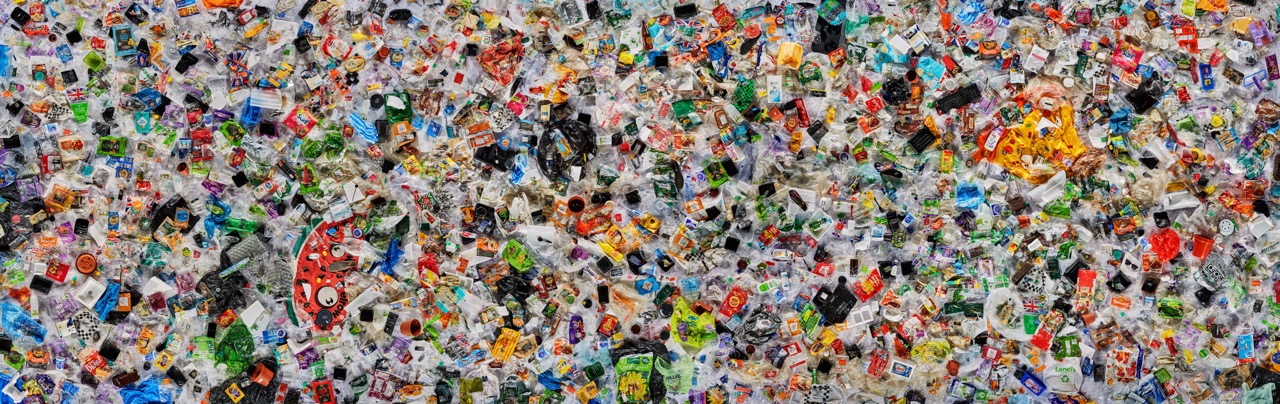 An aerial image of a large pile of plastic
